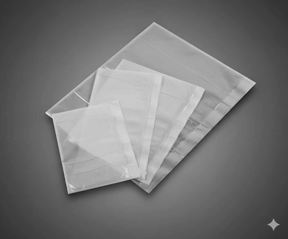 Przylgi - koperty kurierskie na etykiety i dokumenty GRALA PACK – różne rozmiary na ciemnym tle –  wizualizacja wygenerowana z AI – gralapack.com.pl